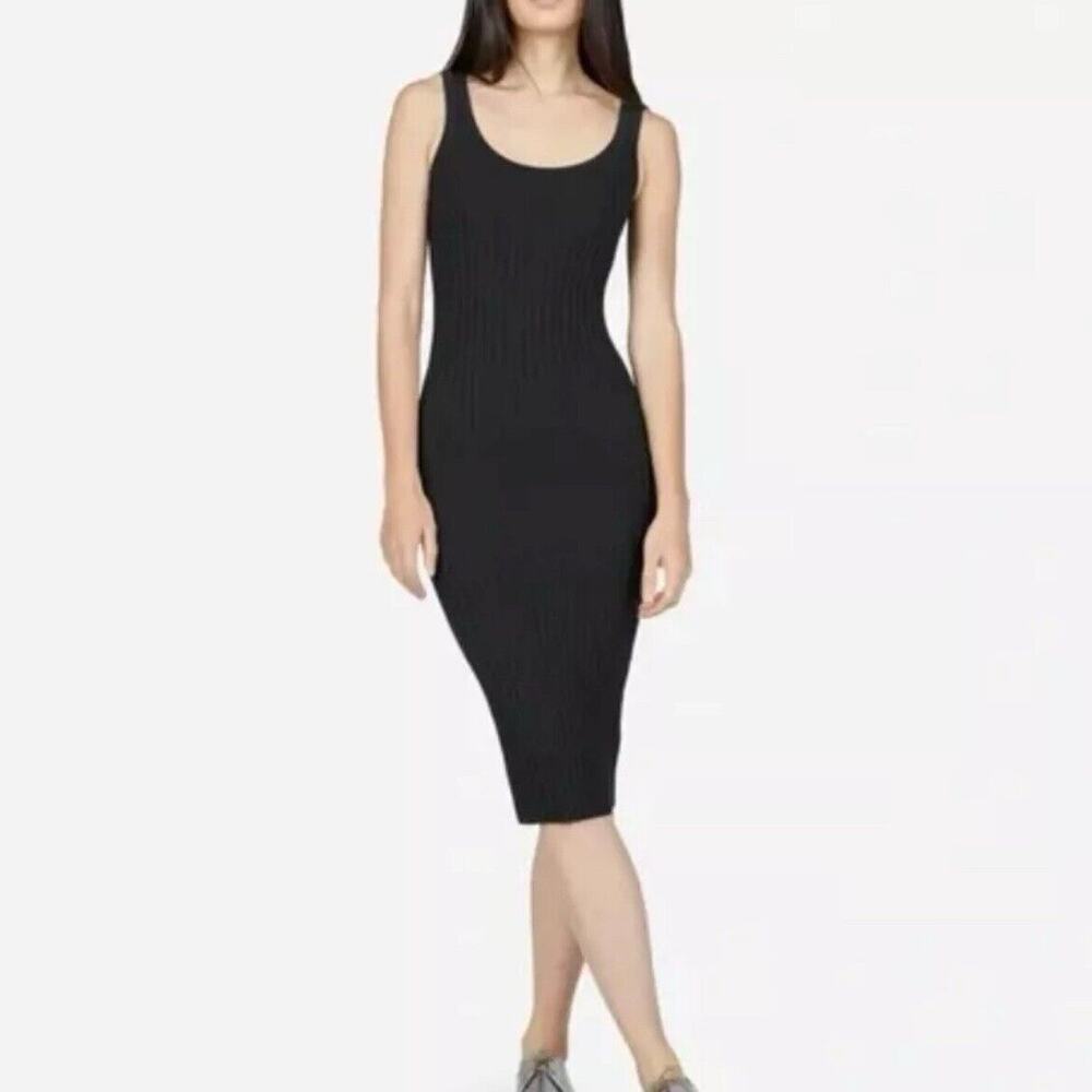 Everlane the E2 Ribbed Tank Bodycon Dress Black LBD Sz S Stretchy Midi